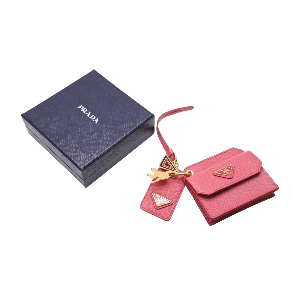Prada card case bag charm triangle saffiano pink